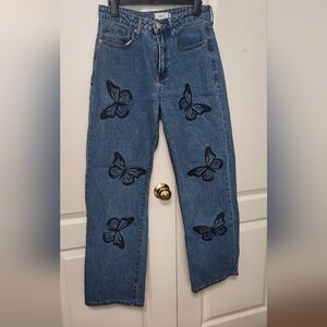 Rue21 Blue Jeans with Black Butterfly Design